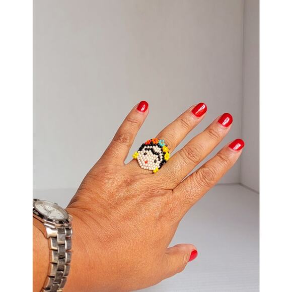 Mexican Frida Kahlo Ring Handmade Beaded Huichol Christmas Gift - Picture 1 of 3